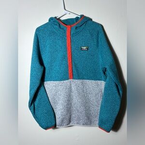 L.L. Bean Colorblock Blue Gray Orange Fleece Pullover Hoodie Women L Hooded Logo